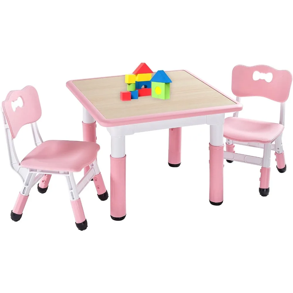 FUNLIO Kids Table and 2 Chairs Set, Height Adjustable Toddler Table and Chair Set for Ages 3-8, Easy to Wipe Arts & Crafts Table