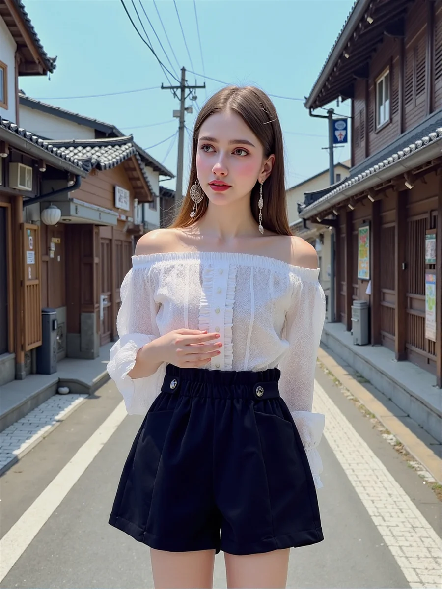 Preto de lã perna larga shorts das mulheres cintura alta carga americano grande bolso solto moda calças streetwear na moda denim verão