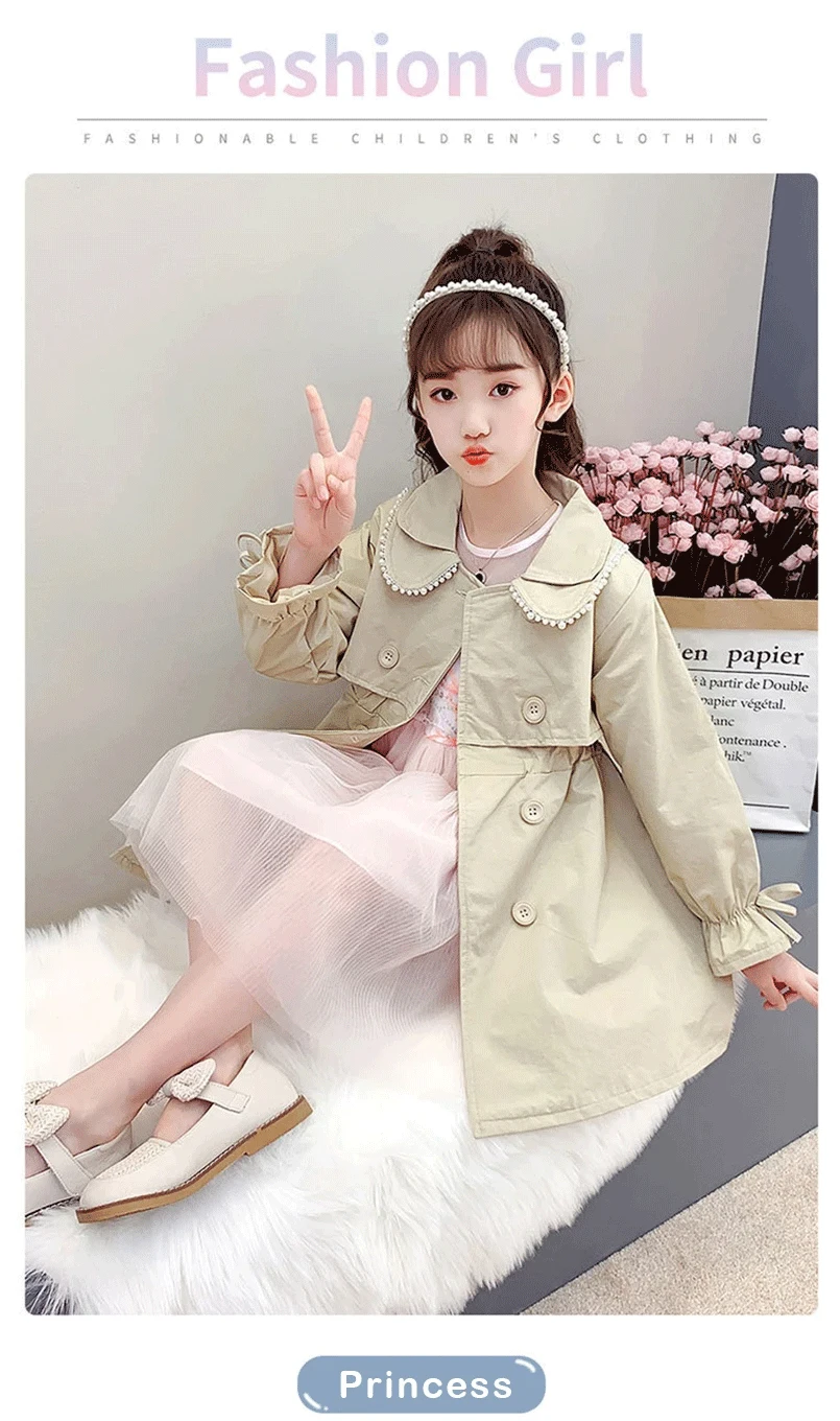 2024 frühling Herbst Neue Ankunft Mode Koreanischen Stil Mädchen Graben Mantel kinder Oberbekleidung Lange Windschutz Jacke Für Mädchen 4-12Y – Detail 2