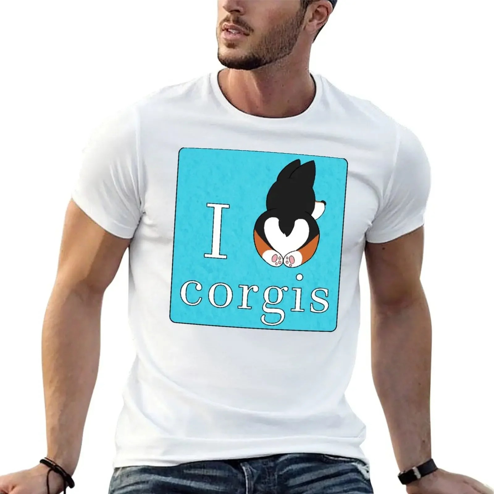 I Heart Tricolor Corgis T-Shirt kawaii clothes oversized mens t shirt