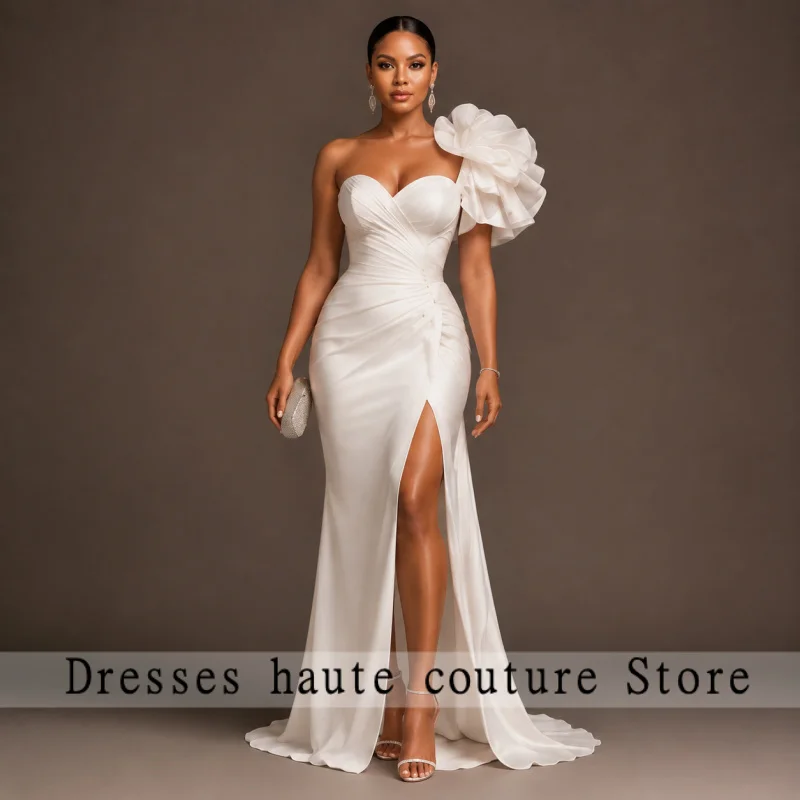 Customized White Bridal Gown One Shoulder Flower Wedding Dress Long Train Custom Made Women Ceremony Dresses Reception Vestidos