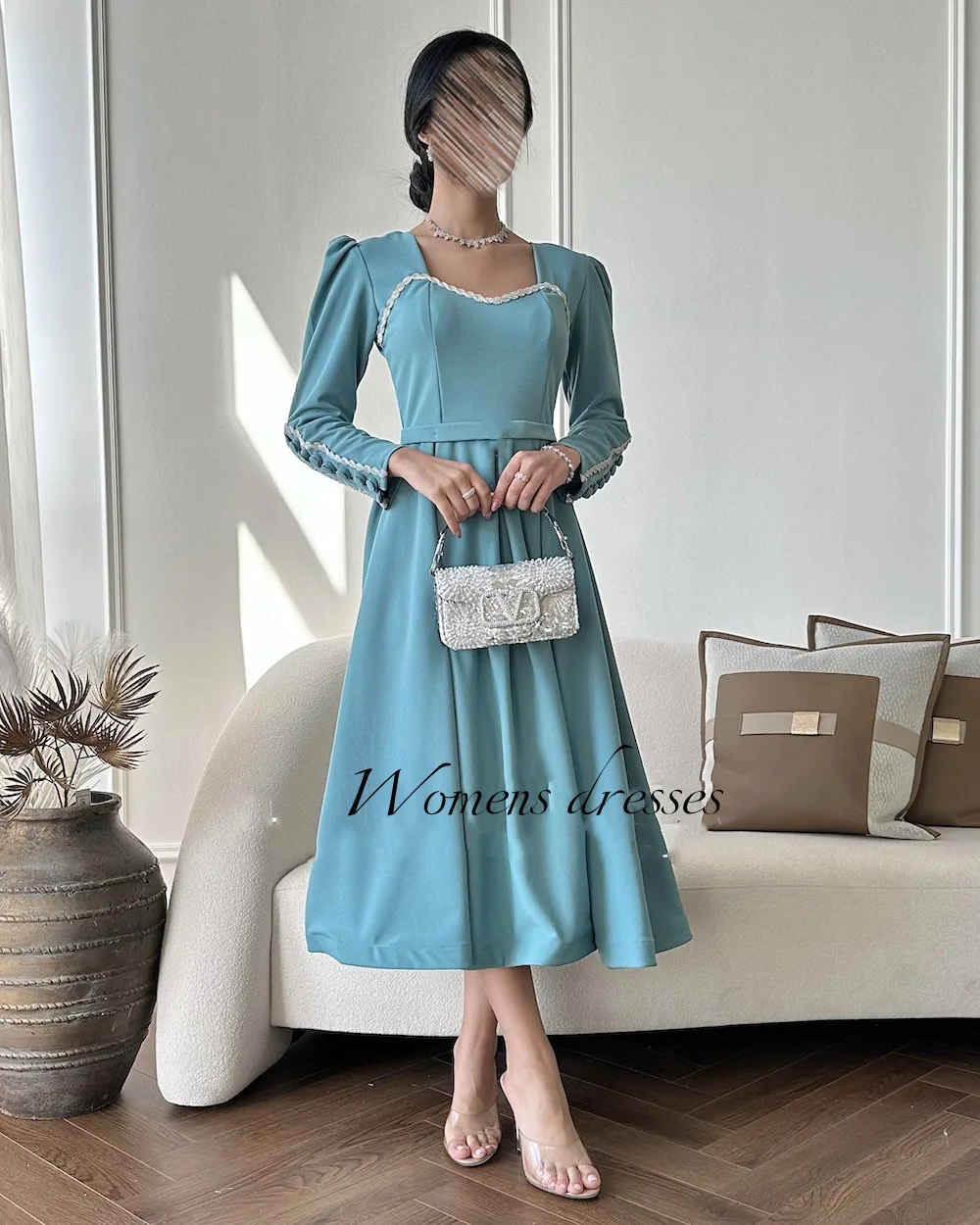 

Evening Dresses Elegant Tea-length Long Dresses With Sleeves Classic Prom Dresses 2024 Cocktail Prom Gown New فساتين الحفلات