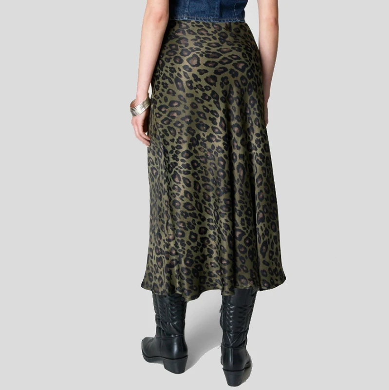 Modigirl  Womens Leopard Print Long Skirt Autumn Summer Spring 2024  High Waist Leopard Satin Maxi Skirt for Woman Clothing