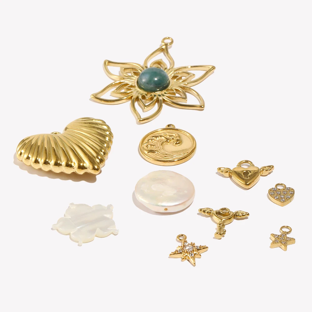 E.B.belle-colgantes de la serie de corazón y flor de perla, de acero inoxidable 316L, resistente al agua, para hacer joyería DIY, collar y pendientes