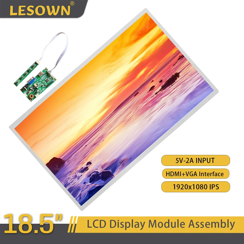 LESOWN 18.5 inch FHD 1080p Ultrawide Sub Screen Full View LVDS DC12V HDMI VGA Interface LCD Panel Module for Medical Equipment