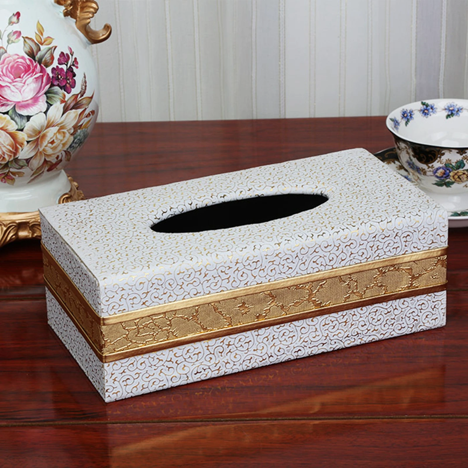 Stylish PU Leather Tissue Box Holder Pumping Napkin Dispenser Rectangular Tissue for Hotel Bathroom Table Bedside Home