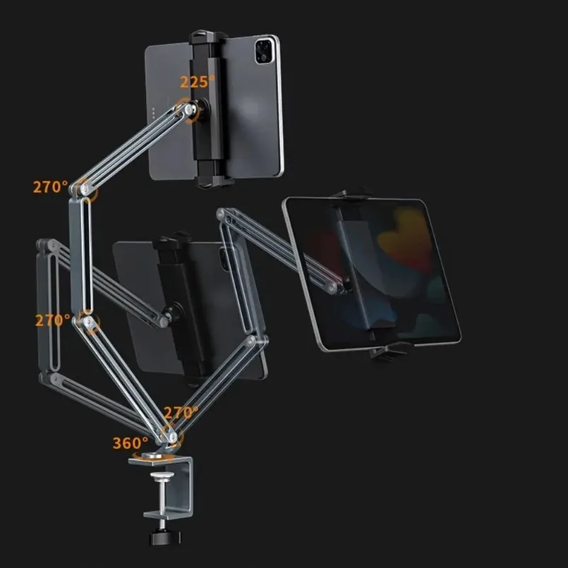 Desk Bed Tablet Stand Adjustable For 4-12.9 Inches Desktop Mobile Phones Tablets Aluminum Arm Mount For iPad Pro Mini Xiaomi Tab