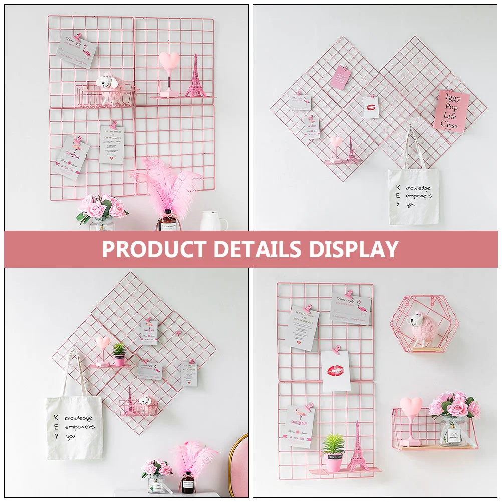 Wall Hanging Shelves Grid Decoration Pictures Organizer Iron Net Wire Panel Pink