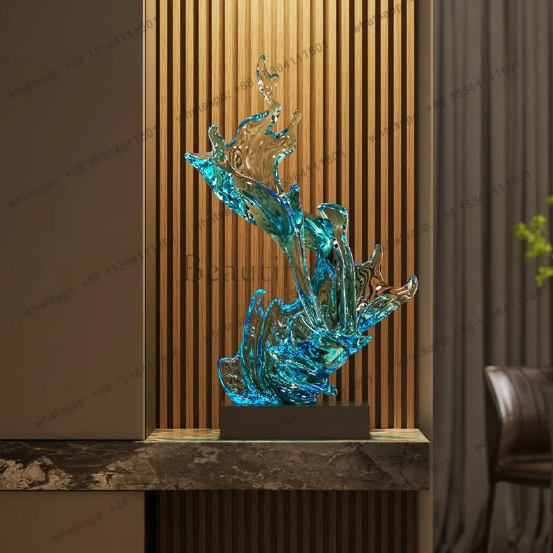 hot  transparent wave sculpture modern entrance ornament light luxury high-end living room lucky floor decoration
