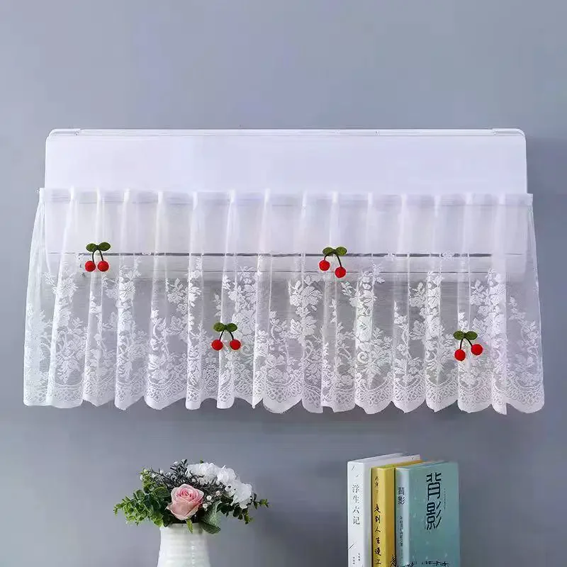 Lace Embroidery Flower Curtain Windproof Dust-proof Hanging Cover Anti-direct Blowing Air Conditioning Curtain Bedroom Decor