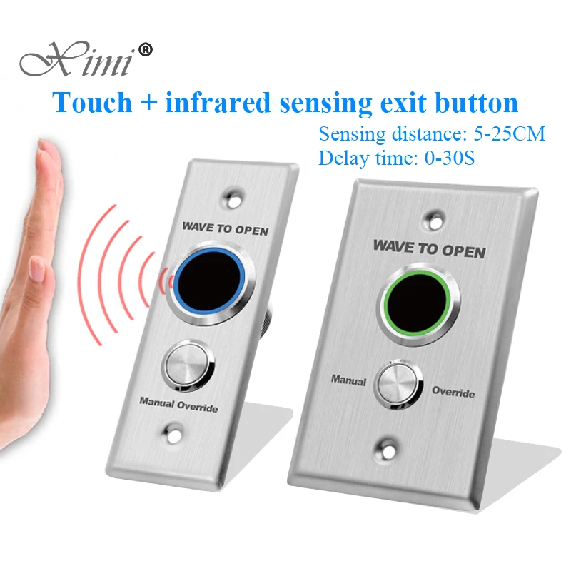 12V/24V Infrared Sensor Switch No Touch Contactless Door Release Exit Button with LED Indication No Touch Exit Switch for Access