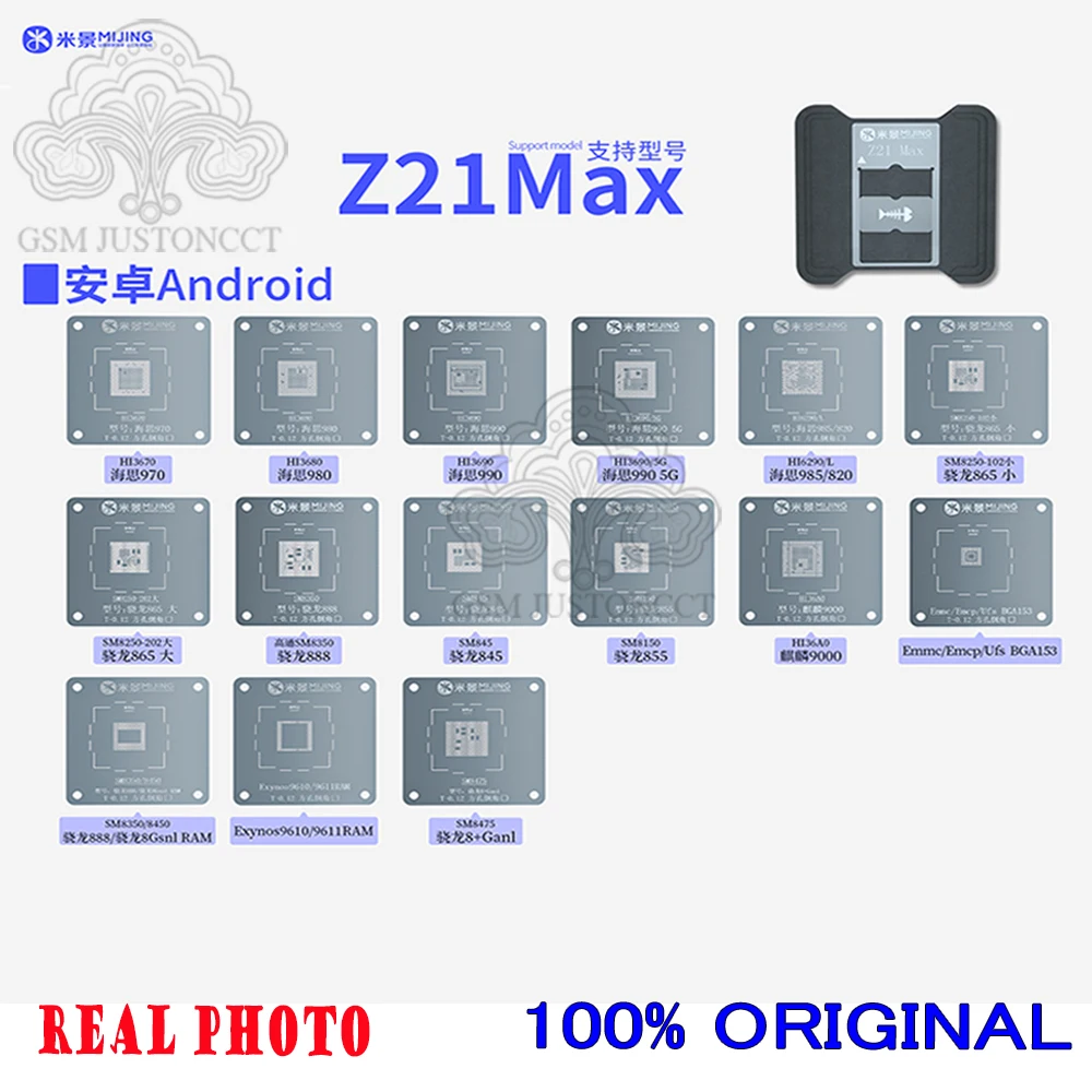 Estação MIJING Z21 MAX Chip Tin, posicionamento preciso para iPhone A8-A17 CPU, Qualcomm Snapdragon, Hisilicon, EMMC Reballing Stencil