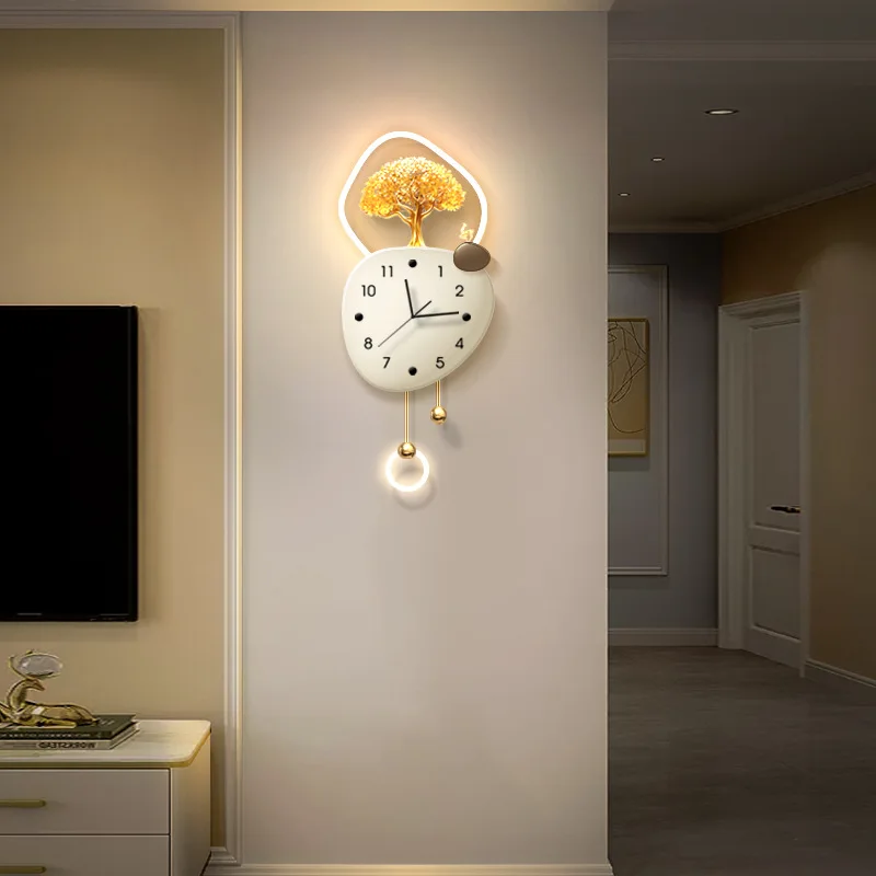 

Time comes and goes Living room clock Wall clock Grille background wall Creative decorative clock Hanging wall lights Painting d