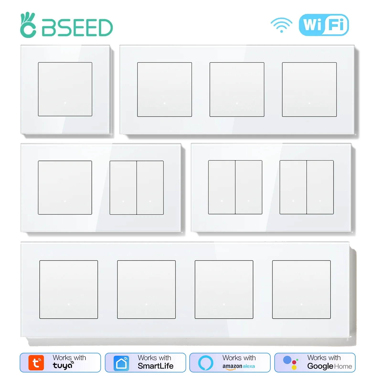 BSEED Wifi Mechanical Wall Switch 1/2/3/4Gang Smart Click Buttons Switches Tuya Smart Life Alexa App Control EU Standard White