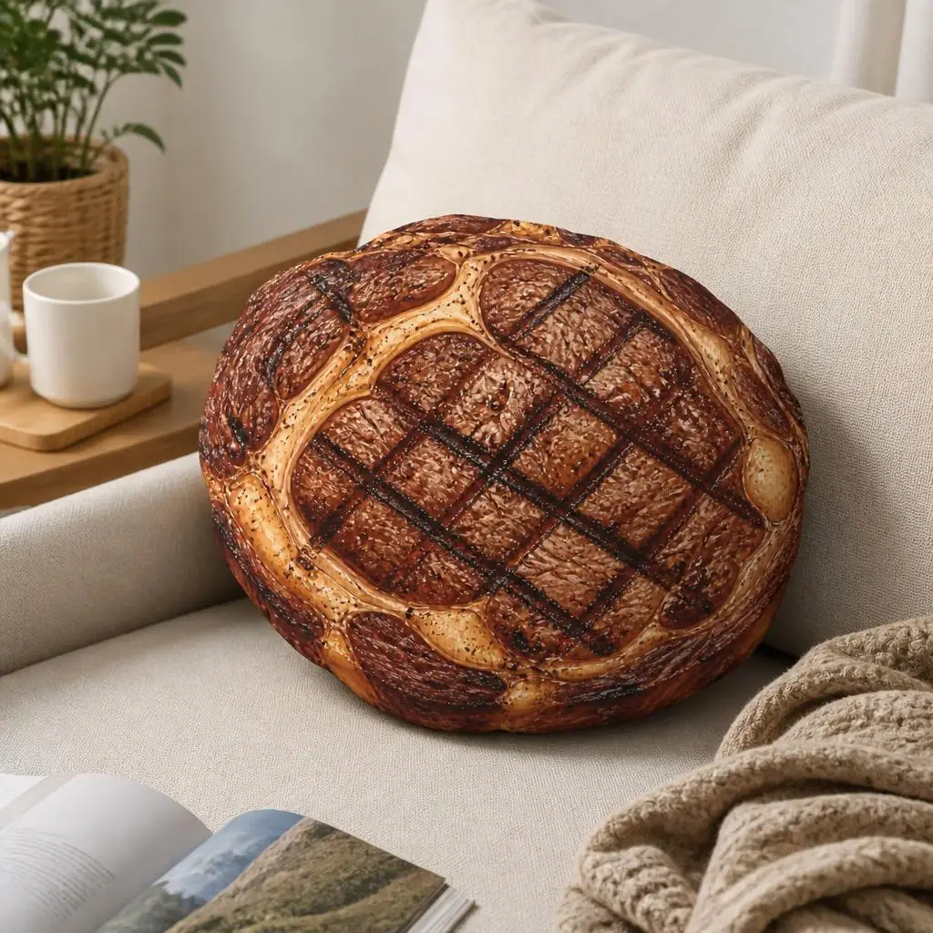 Grilled Ribeye Steak Shaped Pillow Realistic Food Cushion Plush Stuffed Throw Pillow for Meat Lover Kitchen Sofa Decor Gift