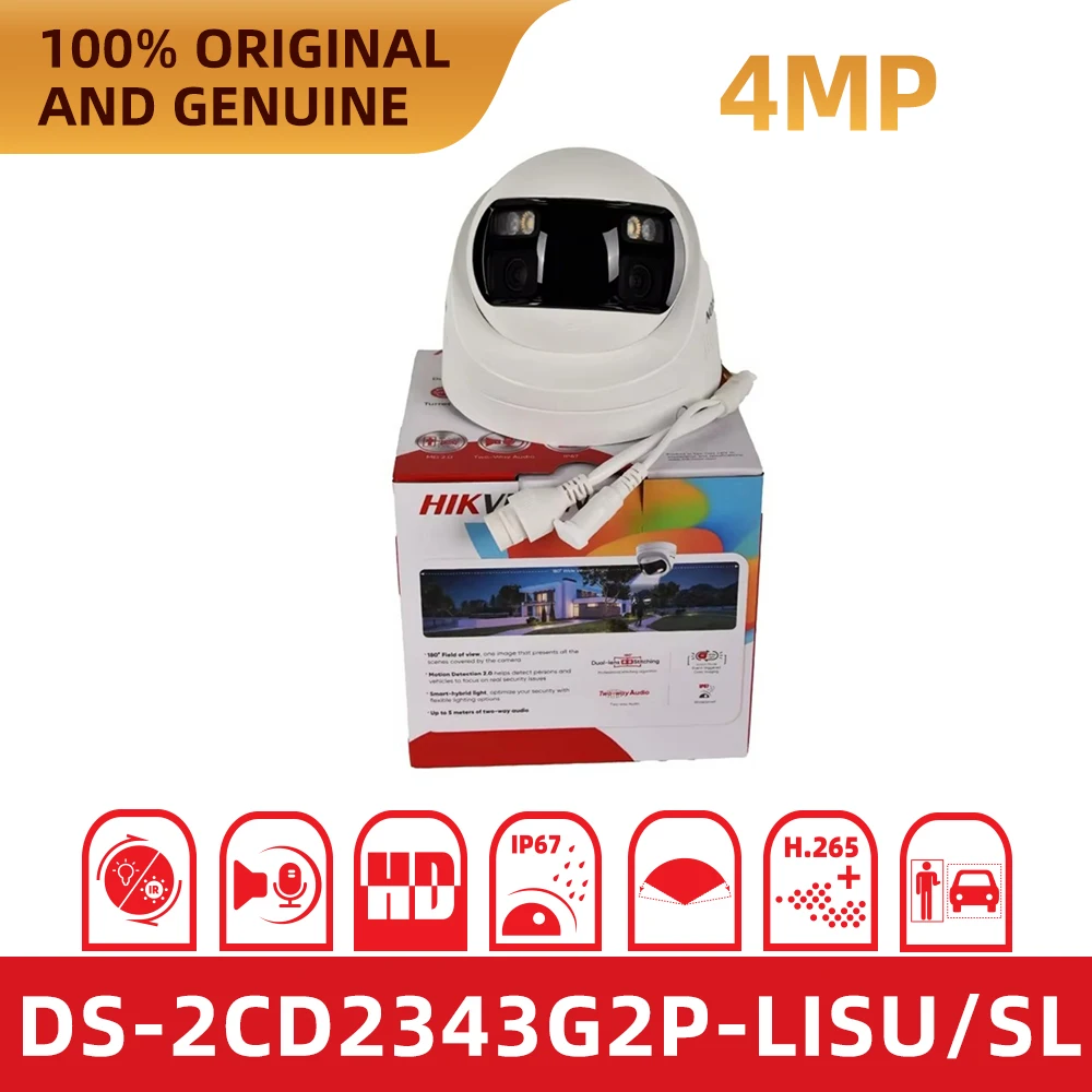 Hikvision Origina DS-2CD2343G2P-LISU/SL 4MP PanoramicCamera 180° View White Flash Alarm Two-Way Audio PoE IP Surveillance Camera