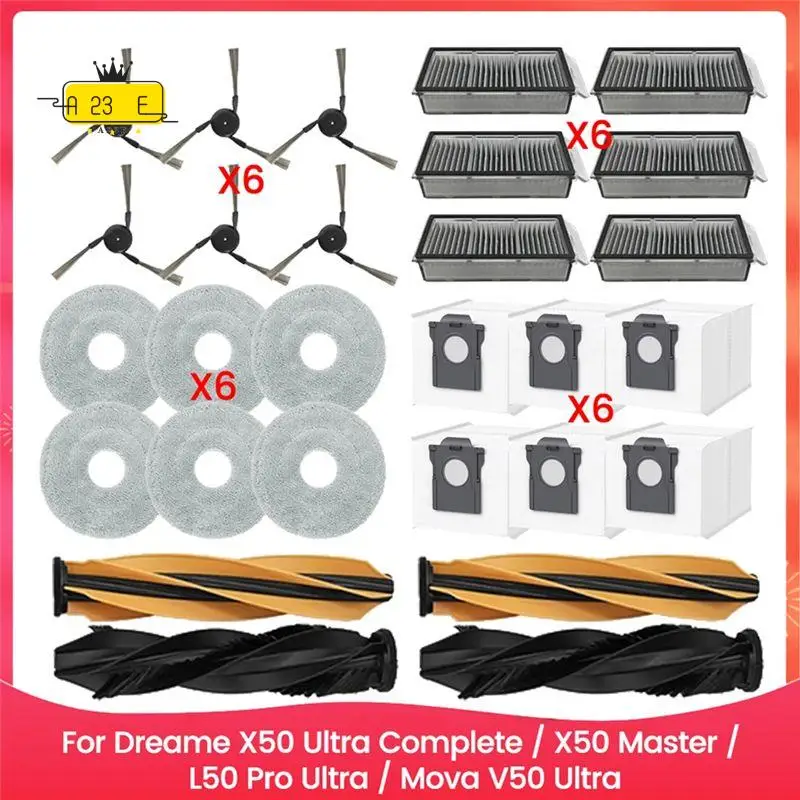 

A23E-For Dreame X50 Ultra Complete/X50 Master/L50 Pro Ultra/Mova V50 Ultra Spare Parts Brush HEPA Filters Mop Pads Dust Bags