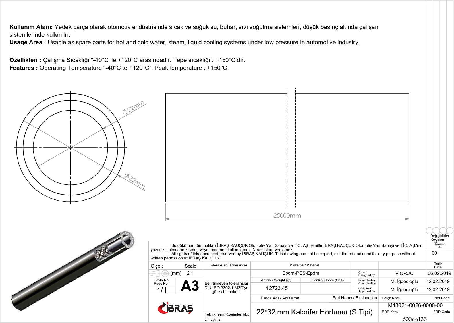 Store code: 66133/18 inch EPDM/32mm (1 MT) for/18 inch EPDM / EPDM / EPDM