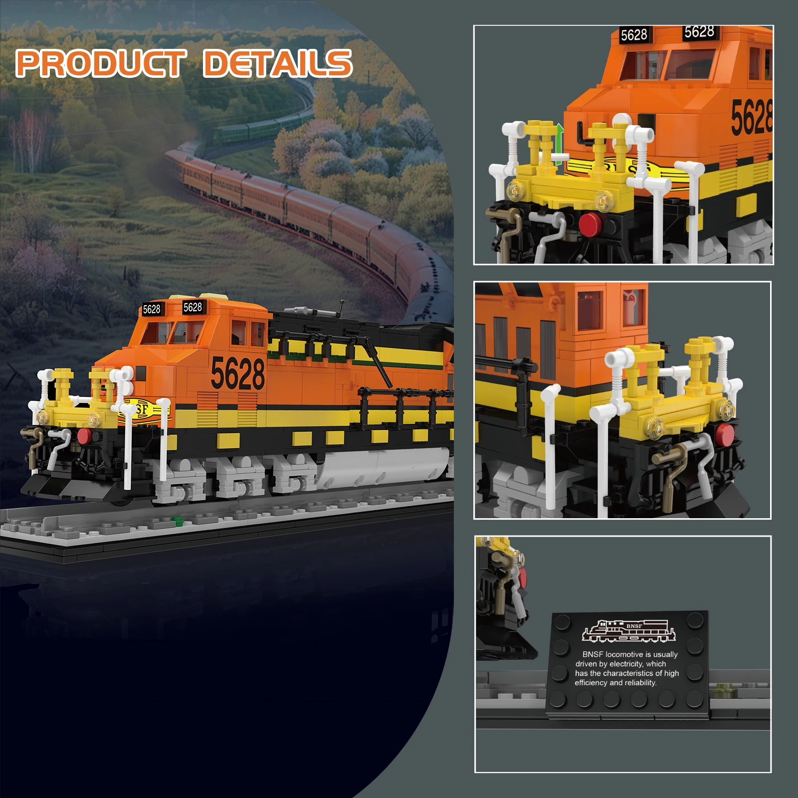 Mold King 12041 BNSF Blocos de construção de locomotiva 1362 unidades Mini tijolos Conjunto de trem modelo controlado por APP