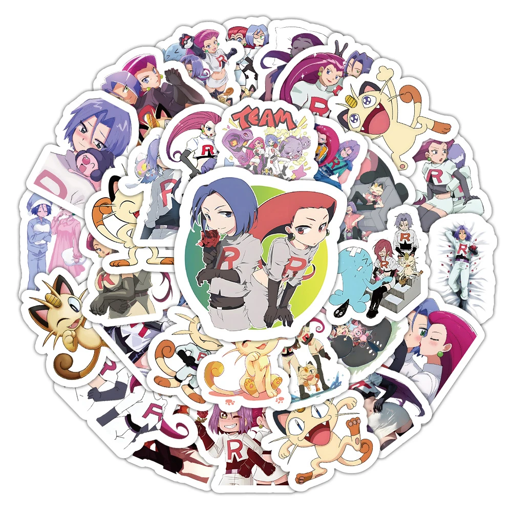 10/30/50pcs Pokemon Team Rocket Anime Stickers Cute Jessie James Meowth Cartoon Decals Laptop Phone Diary Funny Sticker Kids Toy