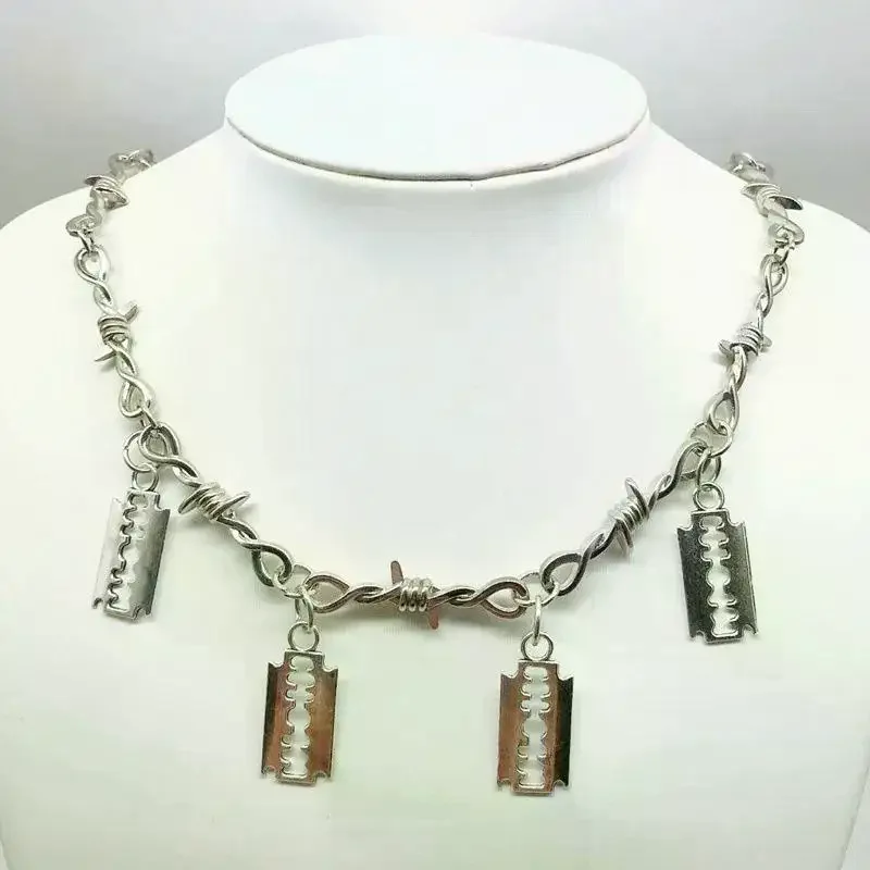 Punk Gothic Thorns Barbed Wire Chain Necklace Vintage Choker Hip Hop Pendant Lock Necklace For Party Birthday Gift