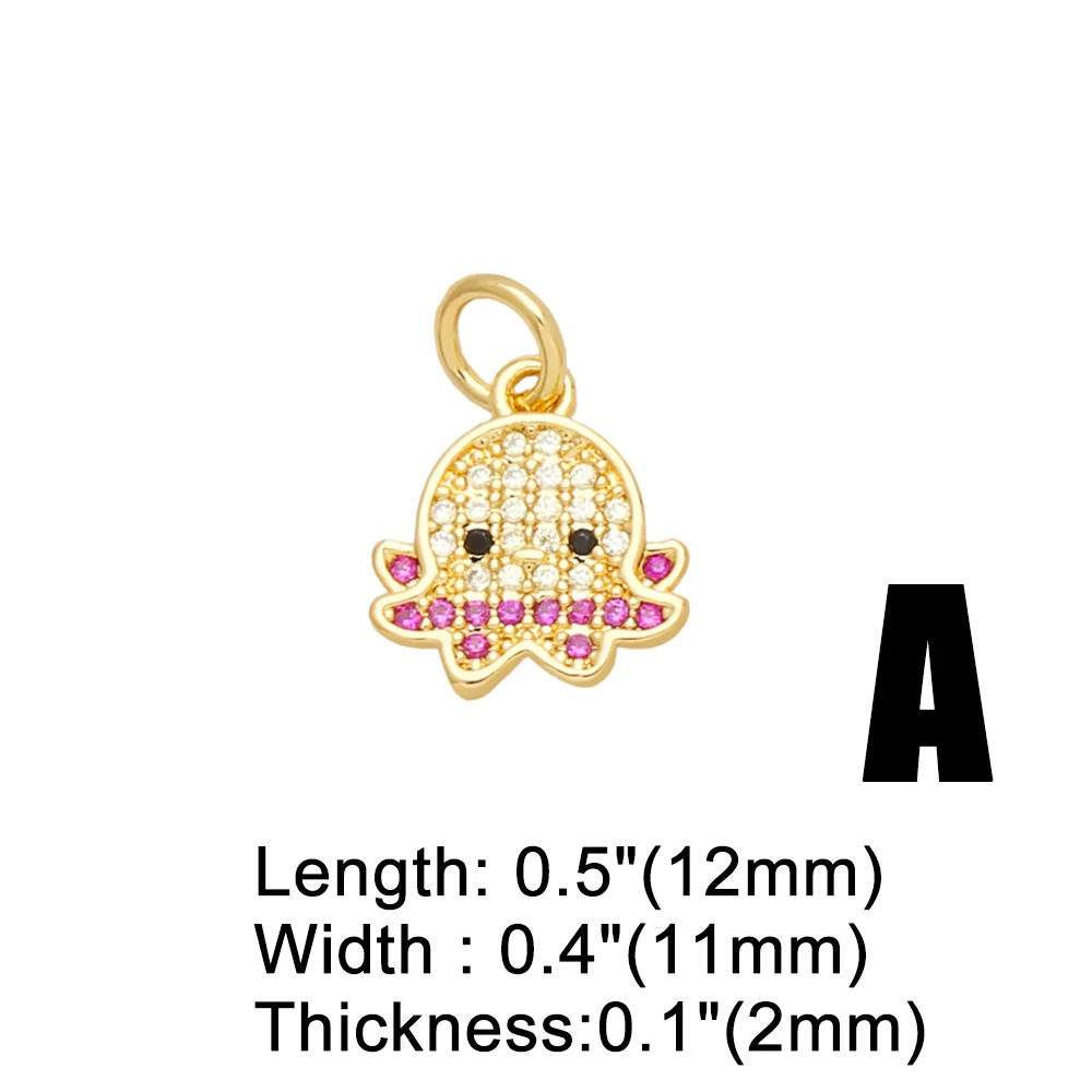 OCESRIO Crystal Small Fish Charms for Bracelet Copper Gold Plated Turtle Octopus Handmade Jewelry Making Supplies DIY chma217