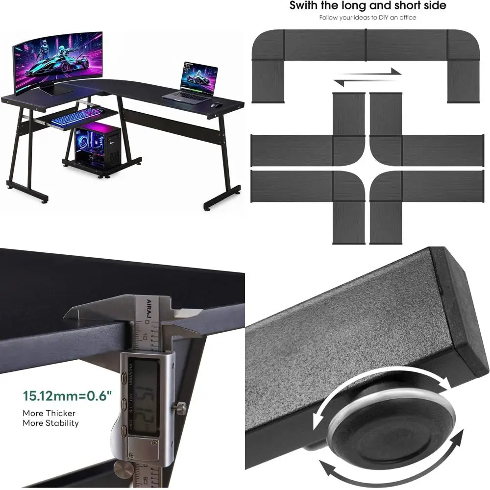 

Modern 58 L-Shaped Desk with Keyboard Tray and CPU Stand, Compact Corner Computer Desk for Small Living Spaces