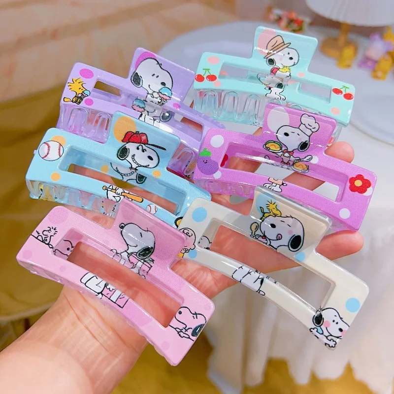 6/12pcs New Snoopy Hollowed Out Hair Clip Cute Girl's Back Hair Clip Shark Clip Kawaii Hair Accessory Gift