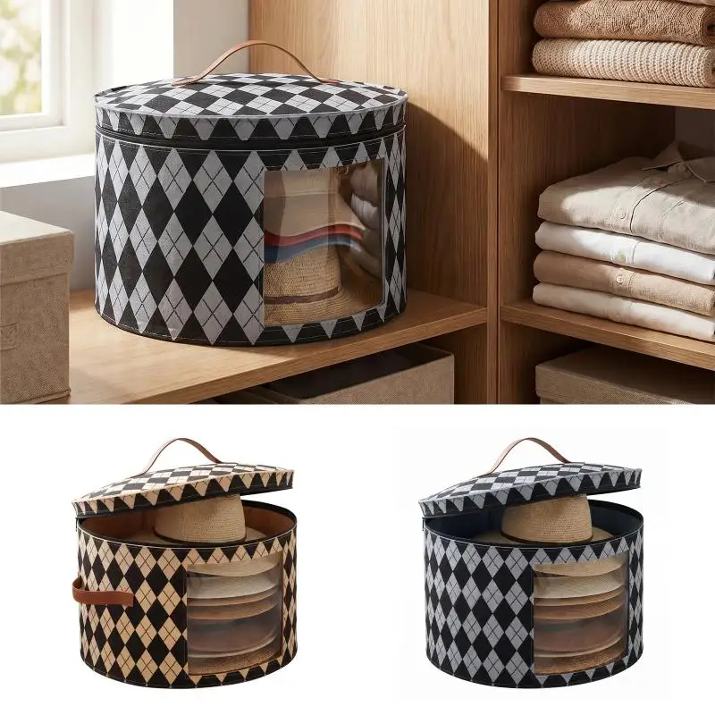 Dustproof Foldable Round Cowboy Hat Storage Box With Zipper Large Capacity Travel Organizer For Hats Toys Clothes