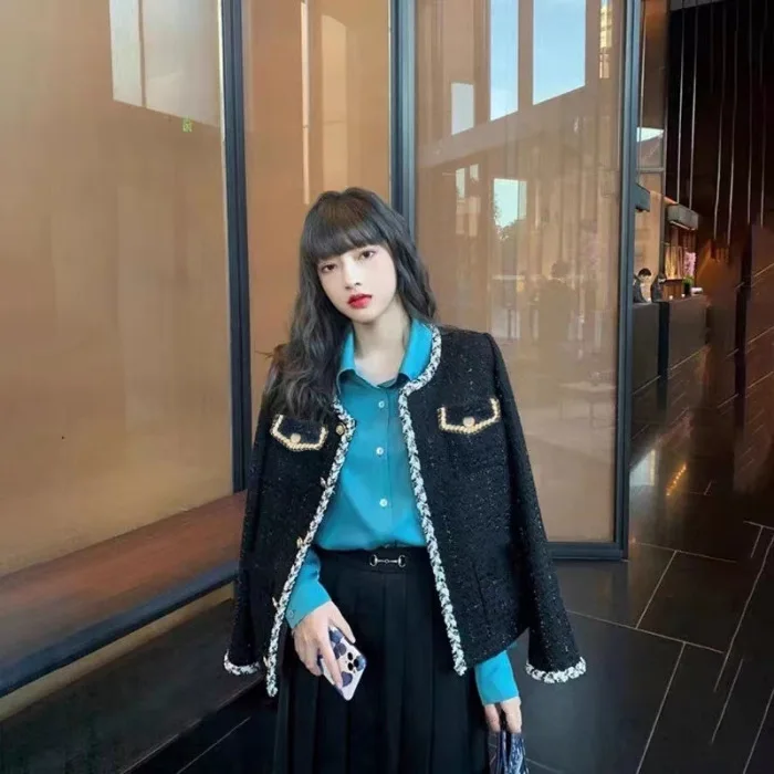 트위드 재킷 보석 버튼 여성용 여름 가벼운 린넨 실루엣 슬림핏 여성스러운 자수 빈티지 심플 여성