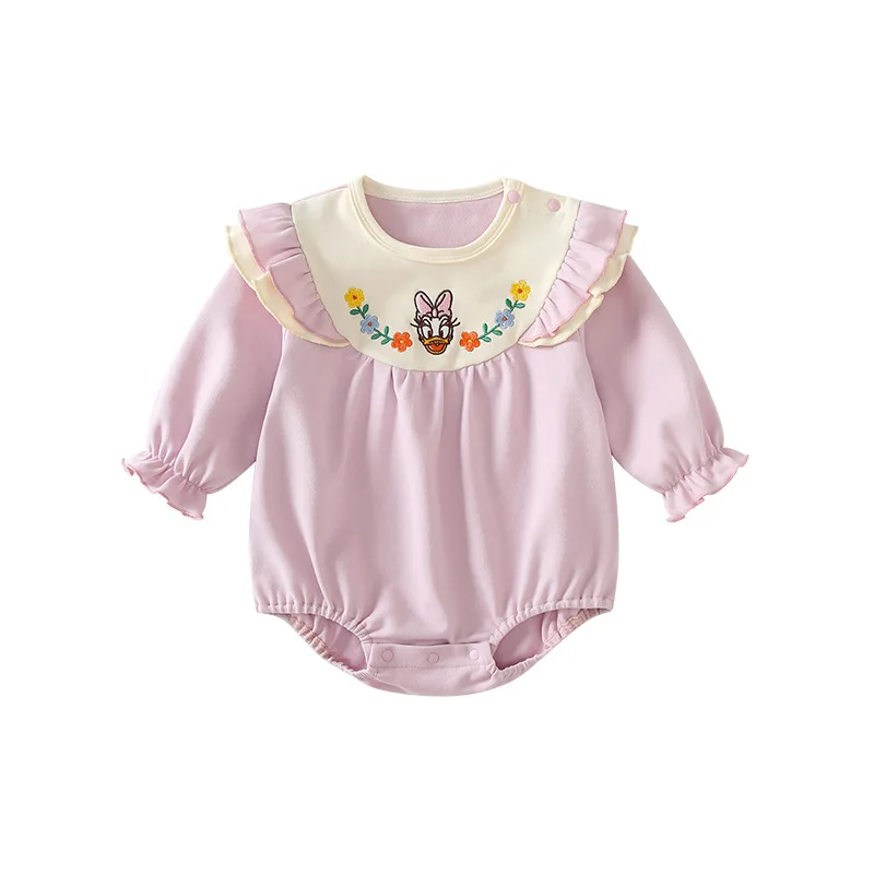 

Новый комбинезон-слип для новорожденных с вышивкой, мультяшным рисунком, рукавами-фонариками и треугольными элементами, с длинными рукавами, для малышей