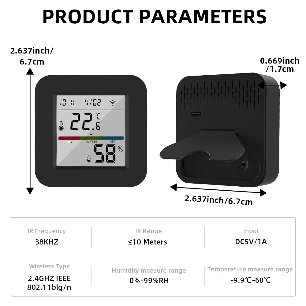 Tuya Smart Universial IR Remote Control with Temperature Humidity Sensor for TV /Air Conditioner Work with Alexa Google