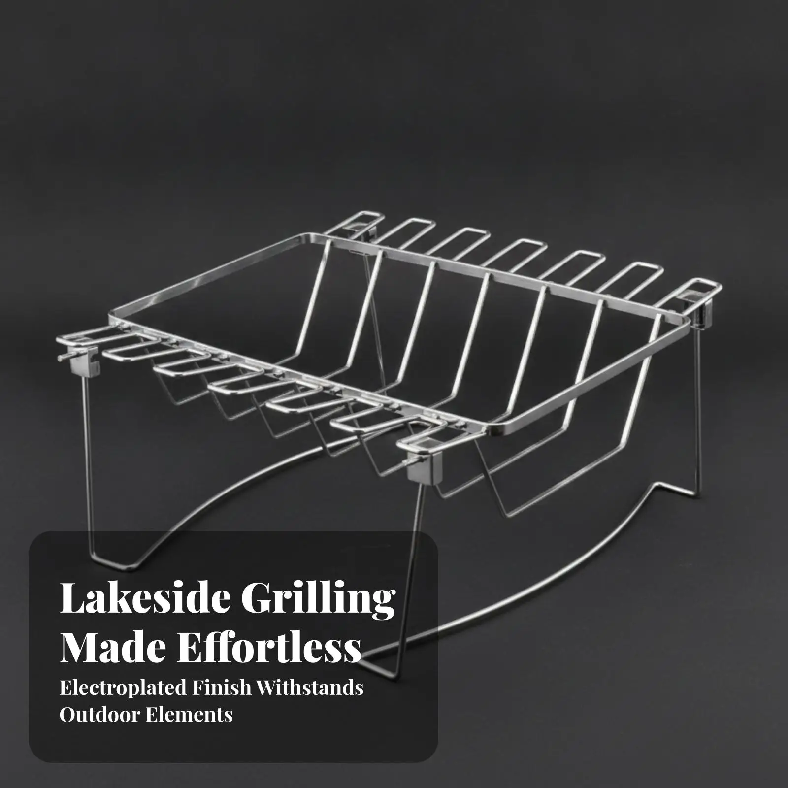 Sturdy Iron BBQ Grill Rack Folding Legs Rectangular Grate with Side Hooks for Outdoor Picnic Backyard Barbecue Cooking