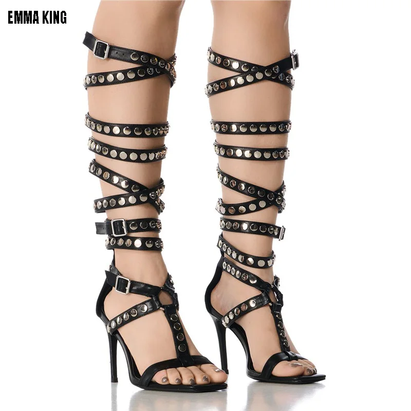 2024 Women's Summer Fashion Diamond Clip Toe Zipper Sandals Women's High Barrel Rivet Versatile Punk Roma Sandals 44