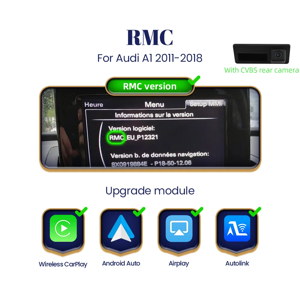 BONROAD Draadloze CarPlay Android Auto Module voor Audi A1 Q3 2011-2018 met Bluetooth Mirror Link Navigatie Achteruitrijcamera