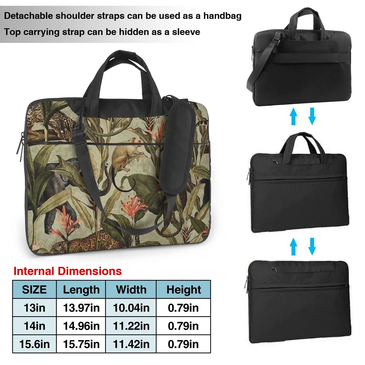 Vintage Tropical Jungle Botanical Garden Laptop Bag Protective Case Computer Bag 13 14 15.6 Crossbody Laptop Pouch Macbook Pro