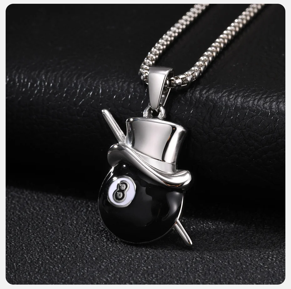 Vnox Herren Edelstahl 8-Ball Billard Anhänger Halskette, Punk Top Hat Pool Ball Halskette, Hip-Hop Unisex Sport Schmuck Geschenk – Detail 5