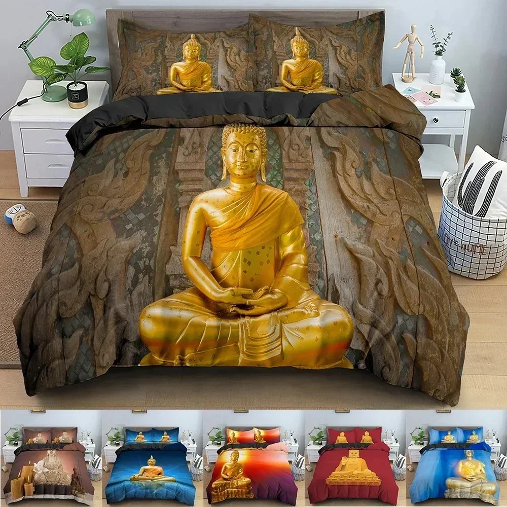 

Buddha Statue Duvet Cover Buddhism Printed Bedding Set Comforter Covers Twin King Quilt Cover With Pillowcase Bedclothes