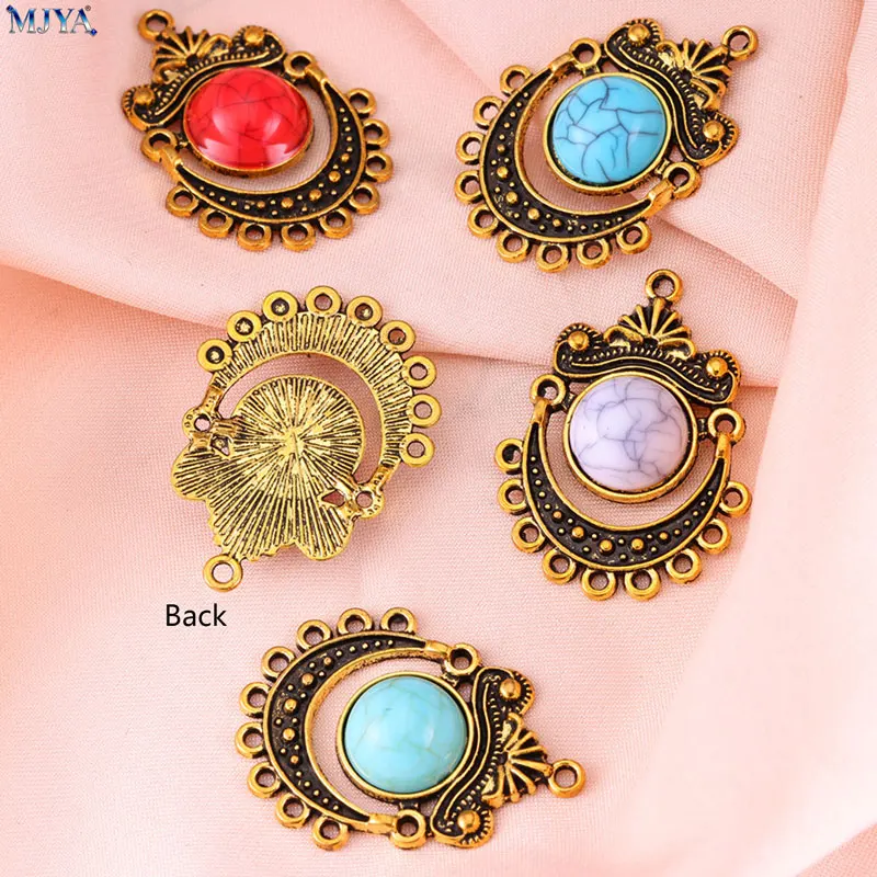 MJYA 5pcs Vintage Turquoise Connectors Bohemia Ethnic Style Charms For DIY Tassels Earrings Jewelry Making Supplies Accessories image 4