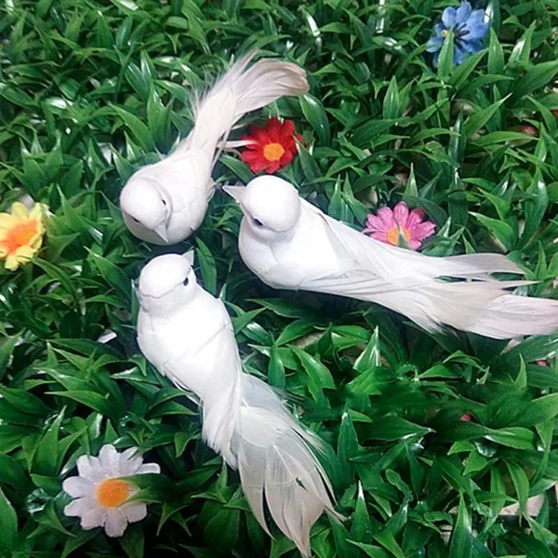 1Pc Garden Artificial Foam White Birds Home Decorative Feathers Birds Animal Decoration Pigeons Bird Crafts DIY Bird Decoration