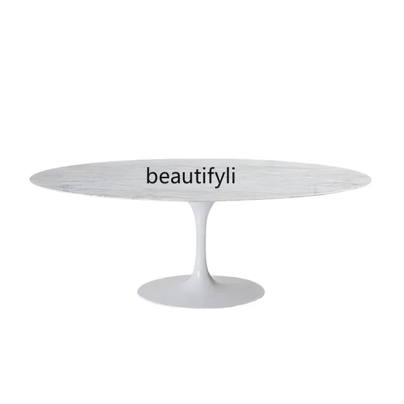 

Dining table oval natural marble luxury stone household white dining table modern minimalist