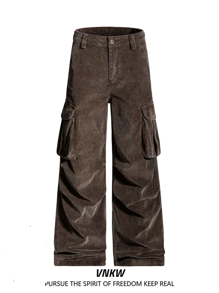 

Повседневные вельветовые рабочие брюки Cleanfit прямого кроя с множеством карманов, мужские брюки в пол, женские свободные винтажные брюки