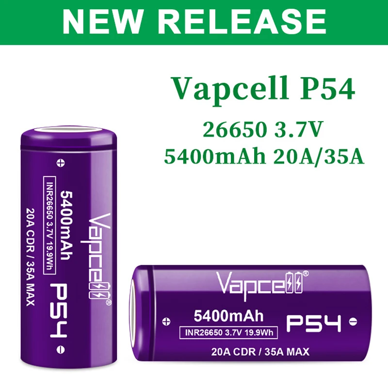 2 unids/lote Original Vapcell INR 26650 batería P54 G53 K54 baterías de litio recargables de alta capacidad 5400mah 3,7 V para juguetes UAS