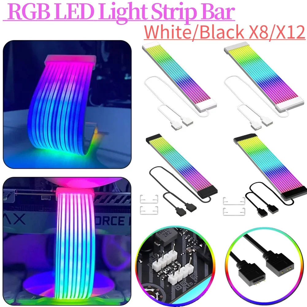 5V 3Pin PC RGB GPU Kabel 8Pin 24Pin PSU RGB Kabel Extensions Flexible LED Streifen Licht DIY Kit für Computer Netzteil