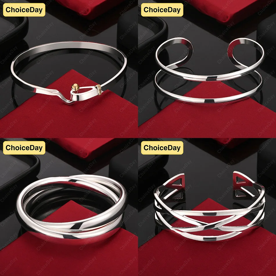 

ChoiceDay 925 Sterling Silver Delicate Smooth Hollow Bracelet Women Jewelry Accessories Gift Engagement