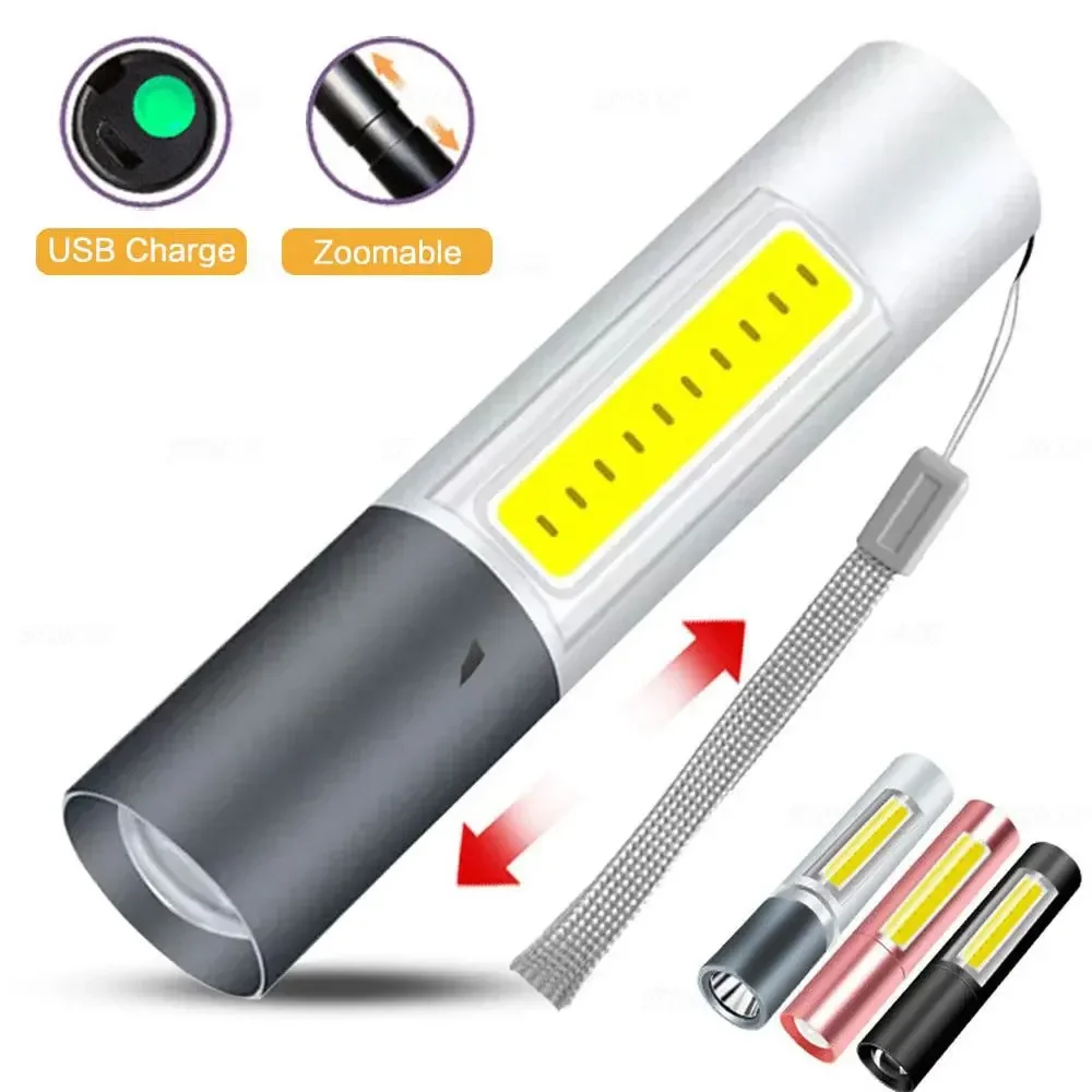 STONEGO Mini-LED-Taschenlampe, zoombar, über USB wiederaufladbar, wasserdichte Lampen, 3 Schaltmodi, tragbare Taschenlampe, Outdoor-Blitzlicht