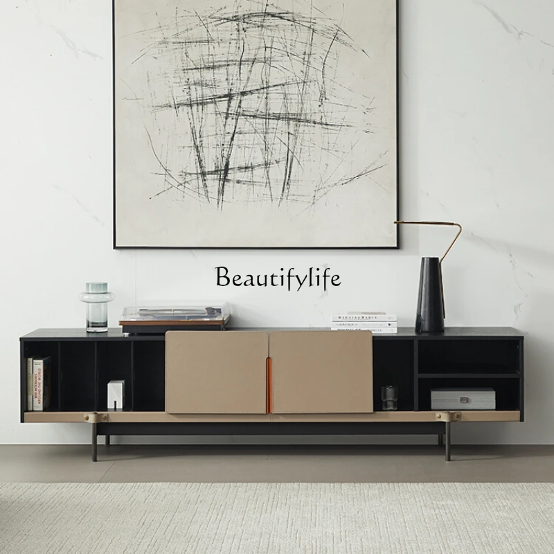 

Italian Minimalist Modern Simple and Light Luxury Walnut Coffee Table TV Cabinet