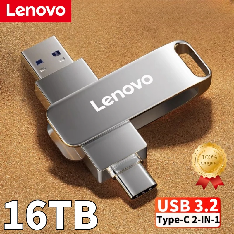 Lenovo-unidad Flash USB 3,2 de 16TB, PenDrive de Metal de alta velocidad, 2TB, 512GB, resistente al agua, tipo C, para dispositivos de