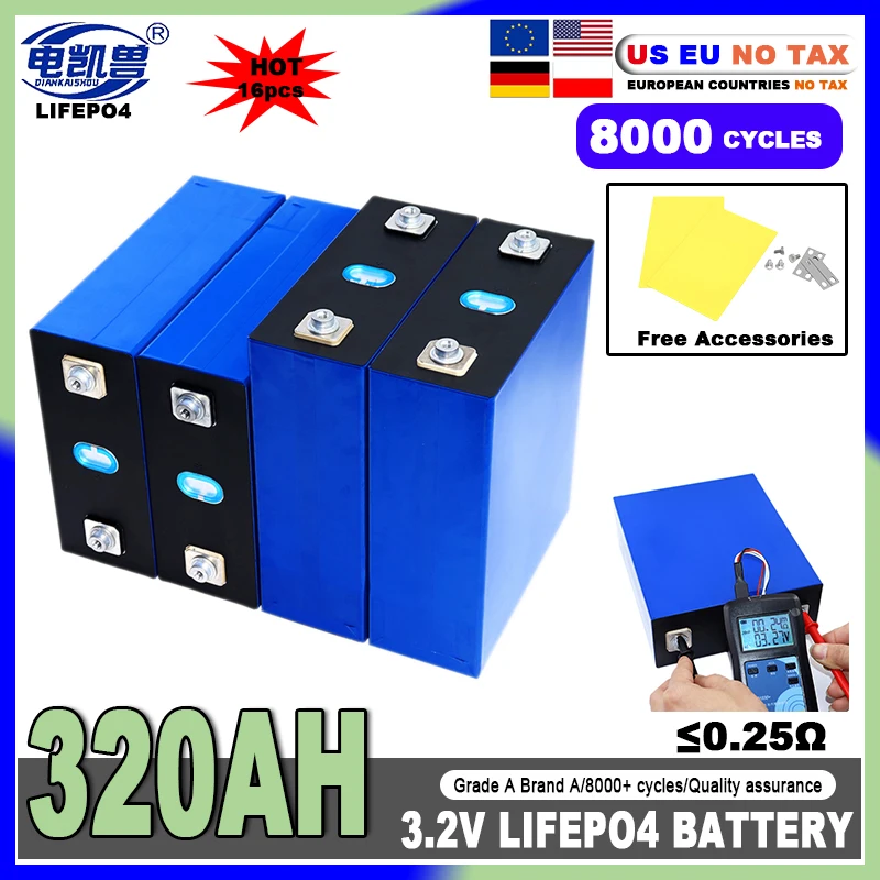 

Lifepo4 Battery 3.2V 320AH 280AH Grade A DIY 12V 24V 48V Lithium iron phosphate Cell Rechargeable golf cart batterie For RV