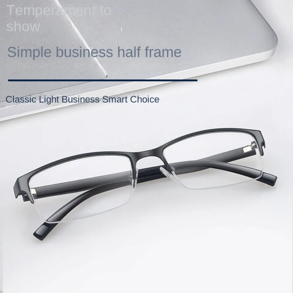 Vintage Metal PC Reading Glasses Black Grey Square Half Frame Ultra Light Frame Vision Care Men